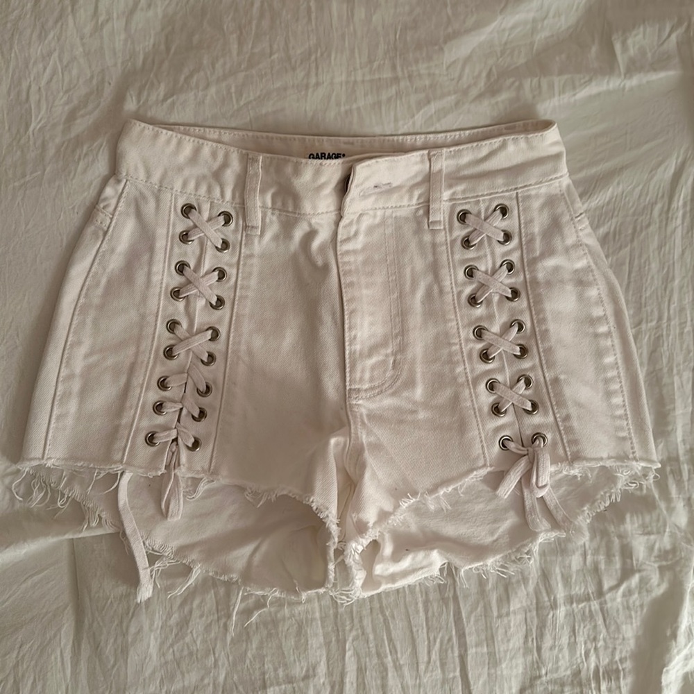 White Lace Up Shorts
